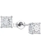 Diamond Square Halo Stud Earrings (1/4 ct. t.w.) in Sterling Silver