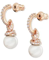 Swarovski Rose Gold-Tone Pave & Imitation Pearl Charm Hoop Earrings