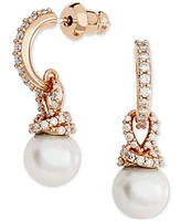 Swarovski Rose Gold-Tone Pave & Imitation Pearl Pendant Necklace & Charm-Accent Hoop Earrings Set