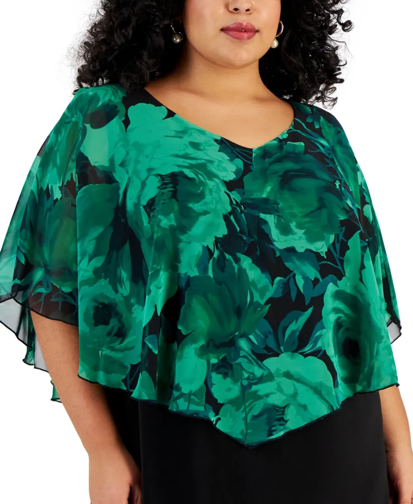 Connected Plus Size Printed Overlay V-Neck Sheath Dress