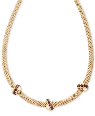 Garnet Crisscross Popcorn 18" Collar Necklace (3/8 ct. t.w.) in 14k Gold-Plated Sterling Silver