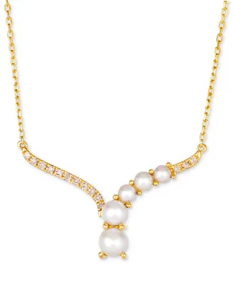 Le Vian Vanilla Pearls (3-6mm) & Nude Diamond (1/6 ct. t.w.) Adjustable 19" Statement Necklace in 14k Gold