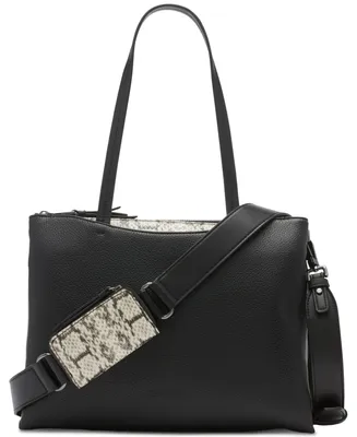 Calvin Klein Chrome Top Zipper Convertible Tote with Zippered Pouch