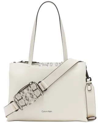 Calvin Klein Chrome Top Zipper Convertible Tote with Zippered Pouch