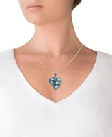 Blue Topaz (2-1/10 ct. t.w.) & Marcasite Heart Cluster 18" Pendant Necklace in Sterling Silver