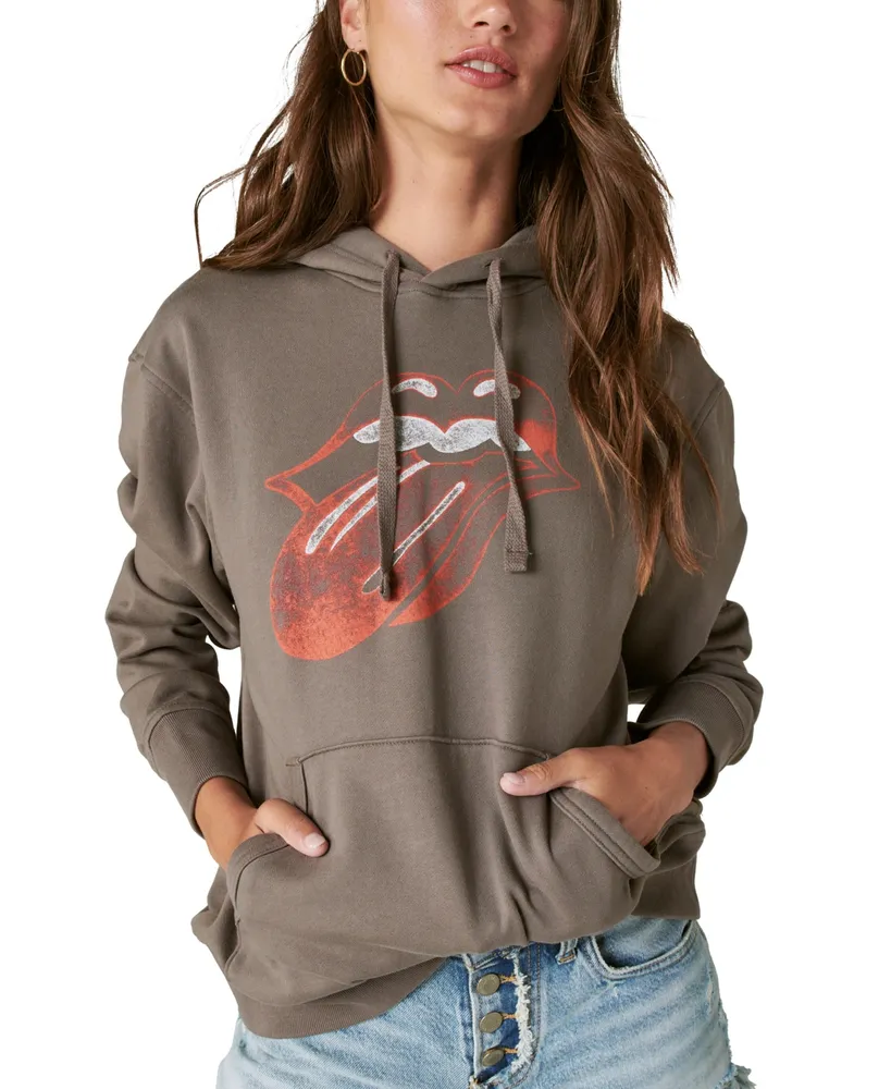 Lucky Brand Women's Rolling Stones Graphic Print Cotton Hoodie Top