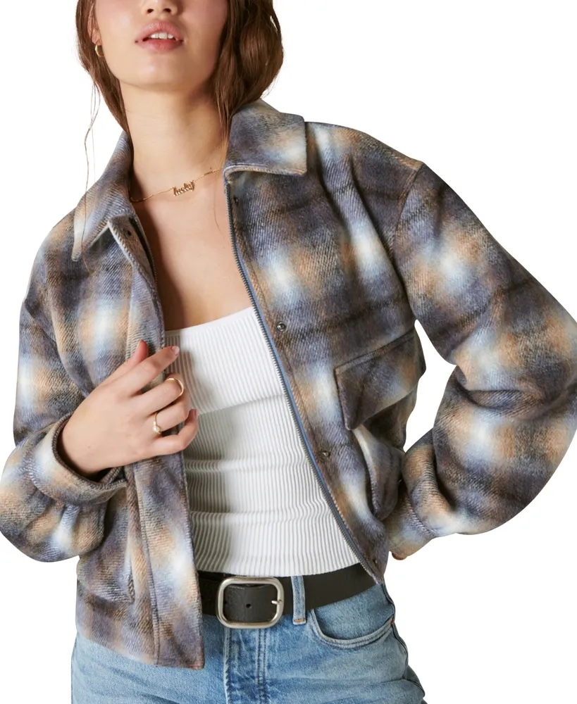 Lucky Brand Women's Cropped Plaid Shirt Jacket