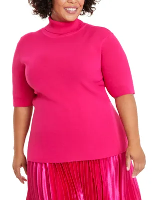 Anne Klein Plus Size Elbow-Sleeve Turtleneck Sweater