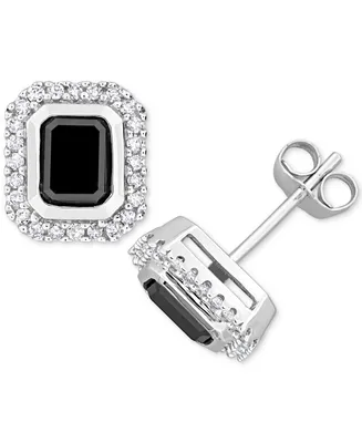 Black & White Diamond Emerald-Cut Halo Stud Earrings (2-1/4 ct. t.w.) in 14k White Gold