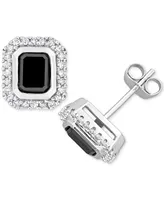 Black & White Diamond Emerald-Cut Halo Stud Earrings (2-1/4 ct. t.w.) in 14k White Gold