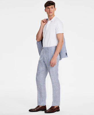 Tommy Hilfiger Men's Modern-Fit Blue Plaid Linen Suit Separate Pants