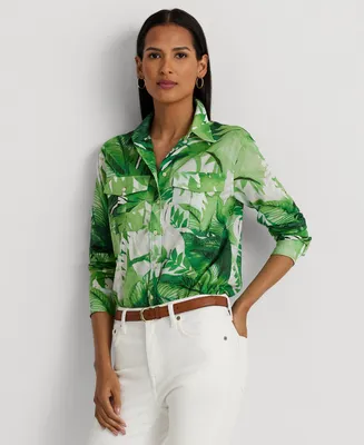 Lauren Ralph Lauren Petite Tropical-Print Cotton Shirt