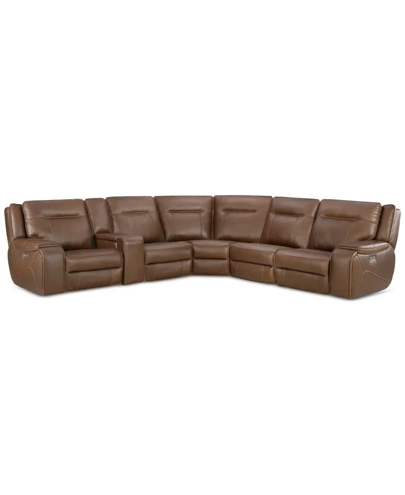 Hansley 6-Pc Zero Gravity Leather Sectional with 3 Power Recliners, Created for Macy's