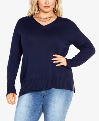 Avenue Plus Size Clare V-neck Long Sleeve Sweater