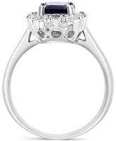 Effy Sapphire (1-1/2 ct. t.w.) & Diamond (1/10 ct. t.w.) Halo Ring in 14k White Gold