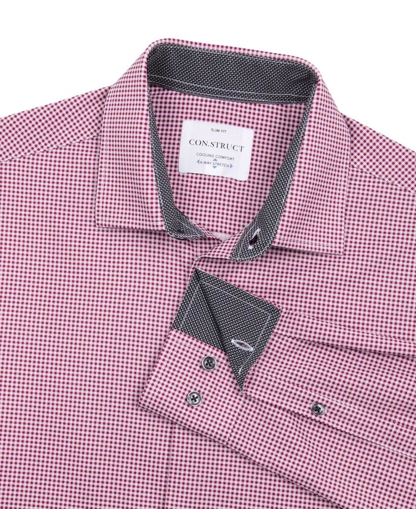 ConStruct Men's Slim Fit Gingham Performance Stretch Cooling Comfort Dress Shirt