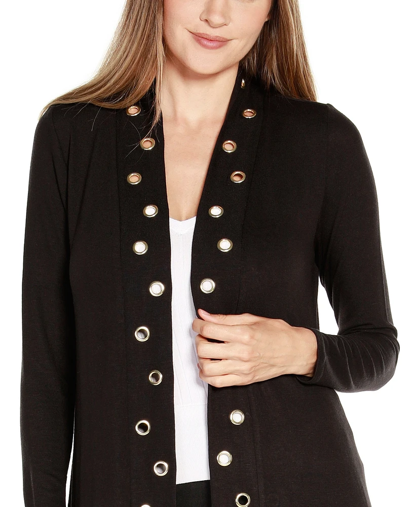 Belldini Women's Long Sleeve Grommet-Trim Cardigan Top