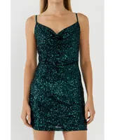 Women's Cowl Neck Strappy Back Sequins Dress