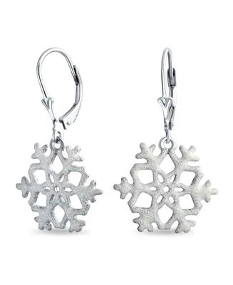 Bling Jewelry Frozen Winter Holiday Party White Stardust Lever Back Drop Dangle Snowflake Earrings For Women .925 Sterling Silver