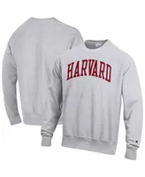 Men's Champion Heathered Gray Harvard Crimson Arch Reverse Weave Pullover Sweatshirt