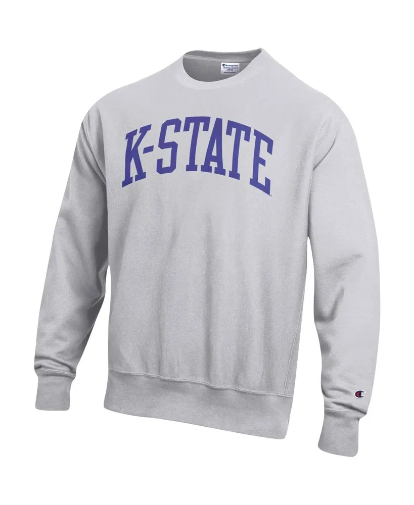 Men's Champion Heathered Gray Kansas State Wildcats Arch Reverse Weave Pullover Sweatshirt