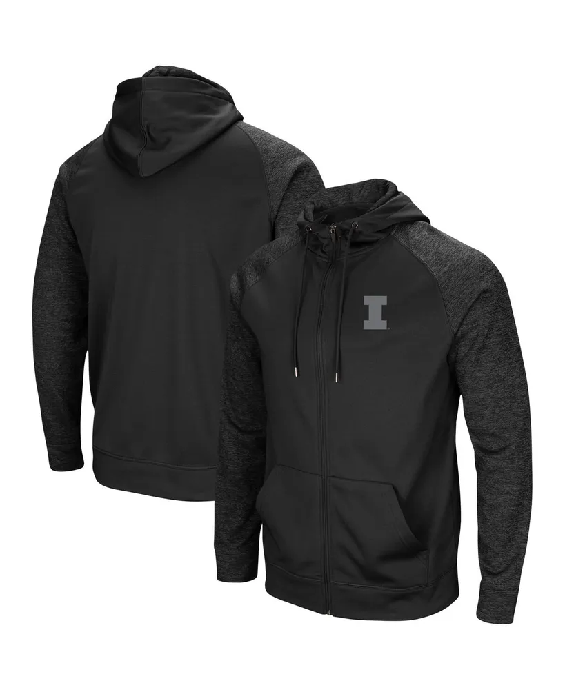 Men's Colosseum Black Illinois Fighting Illini Blackout 3.0 Tonal Raglan Full-Zip Hoodie