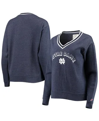 Women's League Collegiate Wear Heathered Navy Notre Dame Fighting Irish Victory Springs V-Neck Pullover Sweatshirt