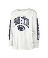 Women's '47 Brand White Distressed Penn State Nittany Lions Statement Soa 3-Hit Long Sleeve T-shirt