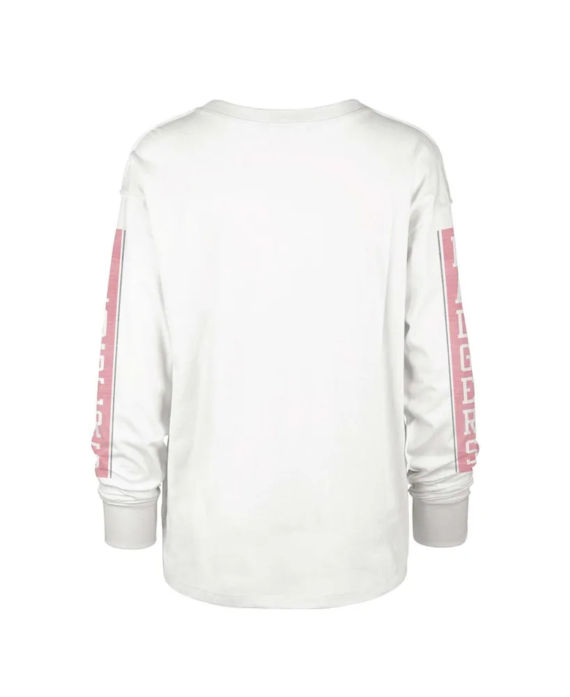 Women's '47 Brand White Distressed Wisconsin Badgers Statement Soa 3-Hit Long Sleeve T-shirt