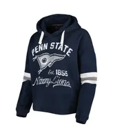 Women's Pressbox Navy Distressed Penn State Nittany Lions Super Pennant Pullover Hoodie