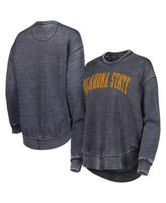 Women's Pressbox Black Distressed Oklahoma State Cowboys Vintage-Like Wash Pullover Sweatshirt