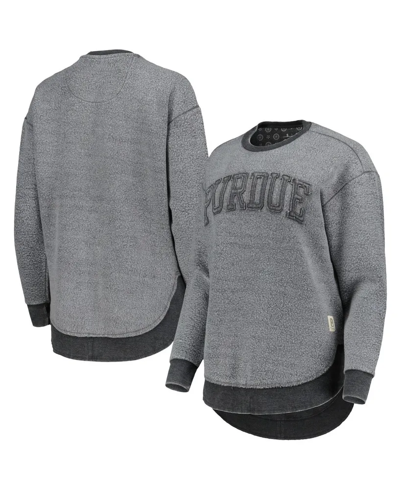 Women's Pressbox Black Distressed Purdue Boilermakers Ponchoville Pullover Sweatshirt