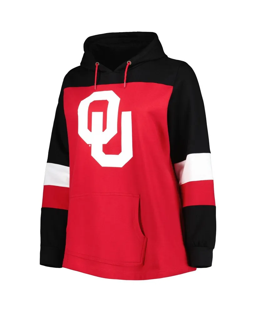 Women's Crimson Oklahoma Sooners Plus Color-Block Pullover Hoodie