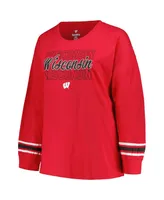 Women's Profile Red Wisconsin Badgers Plus Size Triple Script Scoop Neck Long Sleeve T-shirt