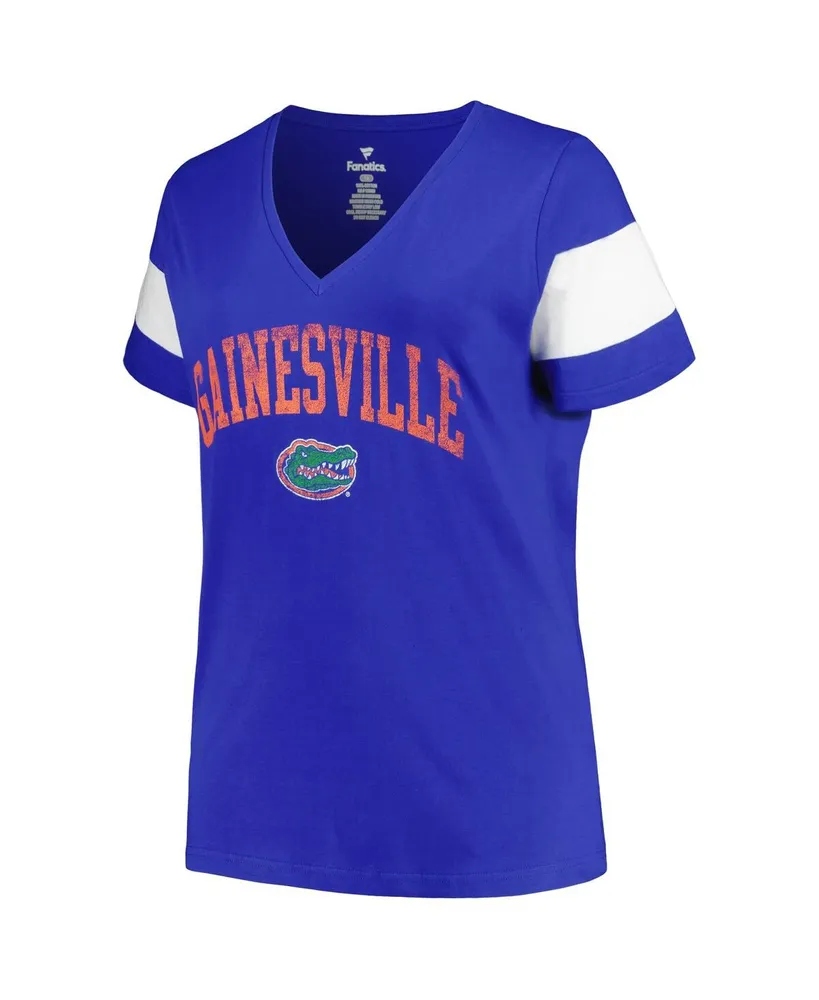 Women's Profile Heather Royal Florida Gators Plus Arched City Sleeve Stripe V-Neck T-shirt