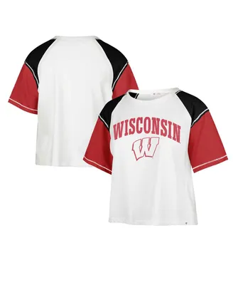 Women's '47 Brand White Distressed Wisconsin Badgers Serenity Gia Cropped T-shirt