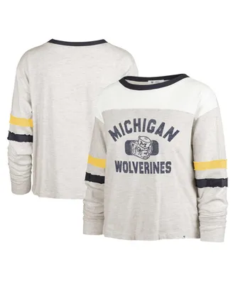 Women's '47 Brand Oatmeal Distressed Michigan Wolverines Vault All Class Lena Long Sleeve T-shirt