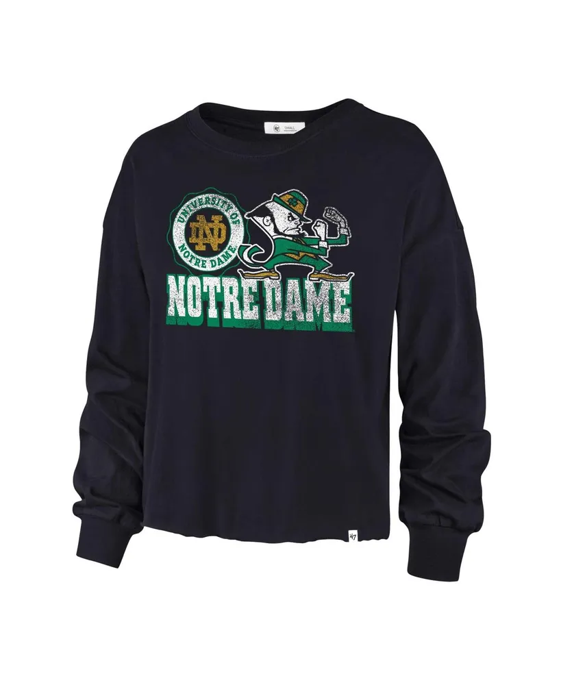 Women's '47 Brand Navy Distressed Notre Dame Fighting Irish Bottom Line Parkway Long Sleeve T-shirt