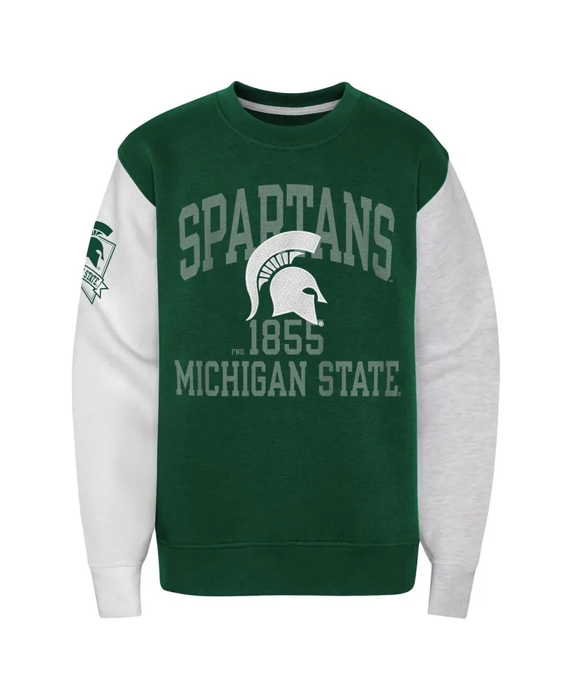 Big Boys Green Michigan State Spartans Color Block Fleece Pullover Sweatshirt
