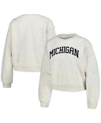 Women's ZooZatz Oatmeal Michigan Wolverines Core Chenille Cropped Pullover Sweatshirt