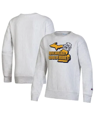 Big Boys Champion Heather Gray Michigan Wolverines Reverse Weave Pullover Sweatshirt