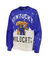 Women's Gameday Couture Royal Distressed Kentucky Wildcats Twice As Nice Faded Dip-Dye Pullover Long Sleeve Top