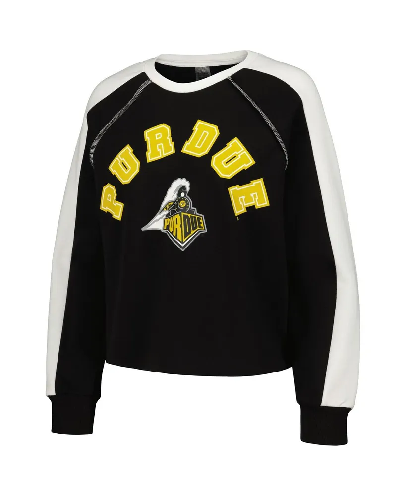 Women's Gameday Couture Black Purdue Boilermakers Blindside Raglan Cropped Pullover Sweatshirt