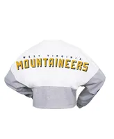 Women's Spirit Jersey White West Virginia Mountaineers Heather Block Cropped Long Sleeve T-shirt