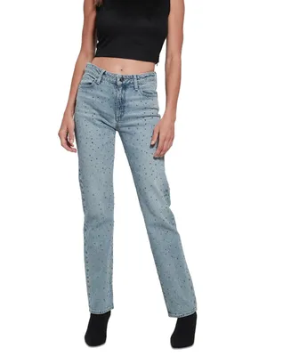 Guess Women's Rhinestone-Embellished Straight-Leg Denim Jeans