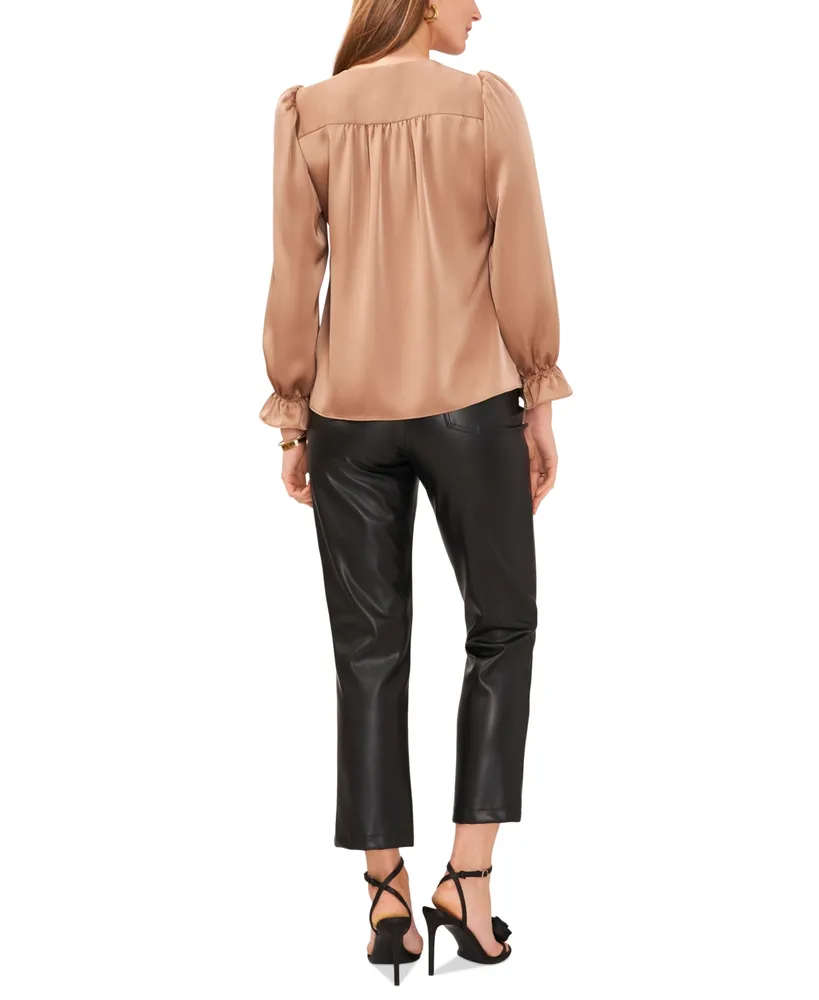 1.state Women's V-Neck Button-Front Blouson-Sleeve Top