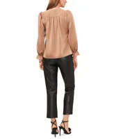 1.state Women's V-Neck Button-Front Blouson-Sleeve Top