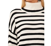 CeCe Women's Striped Long Sleeve Turtleneck Sweater