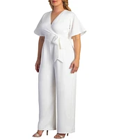 Kiyonna Plus Size Karina Crepe Wide-Leg White Jumpsuit