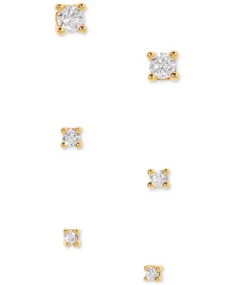Girls Crew 18k Gold-Plated 3-Pc. Set Mixed Size Crystal Stud Earrings